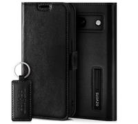 SURAZO Étui de Protection Fin magnétique pour Google Pixel 8a - en Cuir véritable - Pliable - avec Compartiment pour Cartes, Protection RFID, Porte-clés - Étui à Rabat en Cuir (Noir)
