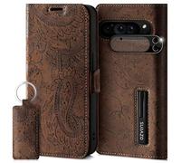SURAZO Étui de Protection Fin magnétique pour Google Pixel 9 Pro - en Cuir véritable - Pliable - avec Compartiment pour Cartes, Protection RFID, Protection de l'appareil Photo - Motif - Marron