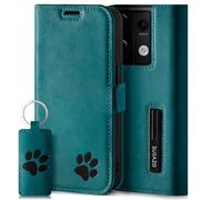 SURAZO Étui de Protection Fin magnétique pour Redmi Note 13 Pro 5G - en Cuir véritable - Motif Pattes - Étui de Protection à Rabat RFID - Fonction Support - Compartiment pour Cartes - Turquoise