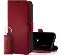 SURAZO Étui de Protection Fin magnétique pour Samsung Galaxy A15 - en Cuir véritable - Pliable - avec Compartiment pour Cartes - Protection RFID - À Rabat - en Cuir véritable (Costa Red)
