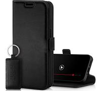 SURAZO Étui de Protection Fin magnétique pour Samsung Galaxy A25, en Cuir véritable, Pliable, avec Compartiment pour Cartes, Protection RFID, Porte-clés - Noir