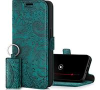 SURAZO Étui de Protection Fin magnétique pour Samsung Galaxy A35 - en Cuir véritable - Pliable - avec Compartiment pour Cartes, Protection RFID, Motif Floral - À Rabat - Turquoise