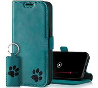 SURAZO Étui de Protection Fin magnétique pour Samsung Galaxy A54 - en Cuir véritable - avec Motif Pattes - Étui de Protection à Rabat RFID - avec Fonction Support et Compartiment pour Cartes -