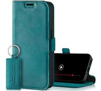SURAZO Étui de Protection Fin magnétique pour Samsung Galaxy A55 - en Cuir véritable - avec Compartiment pour Cartes - Protection RFID - À Rabat - Turquoise