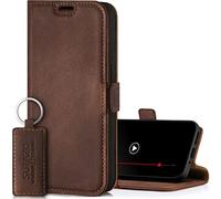 SURAZO Étui de Protection Fin magnétique pour Samsung Galaxy S23 FE - en Cuir véritable - Pliable - avec Compartiment pour Cartes - Protection RFID - Étui à Rabat en Cuir (Marron Noix)
