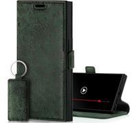 SURAZO Étui de Protection Fin magnétique pour Samsung Galaxy S24 Ultra - en Cuir véritable - avec Compartiment pour Cartes, Protection RFID, Motif Floral - À Rabat - Vert