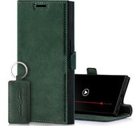 SURAZO Étui de Protection Fin magnétique pour Samsung Galaxy S24 Ultra - en Cuir véritable - avec Compartiment pour Cartes, Protection RFID - À Rabat - Vert foncé