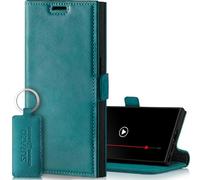 SURAZO Étui de Protection Fin magnétique pour Samsung Galaxy S24 Ultra - en Cuir véritable - avec Compartiment pour Cartes, Protection RFID - À Rabat - Turquoise