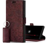 SURAZO Étui de Protection Fin magnétique pour Samsung Galaxy S24 Ultra - en Cuir véritable - avec Compartiment pour Cartes, Protection RFID, Motif Floral - À Rabat - Bordeaux