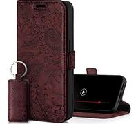 SURAZO Étui de Protection magnétique de qualité supérieure pour Samsung Galaxy A54 - en Cuir véritable - avec Compartiment pour Cartes - Protection RFID - Motif Floral - Bordeaux