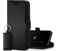 SURAZO Étui de Protection magnétique Fin pour Apple iPhone 15 Plus - Étui de Protection Pliable en Cuir véritable [avec Compartiment pour Cartes, Protection RFID, Keyring] Étui à Rabat en Cuir (Noir)