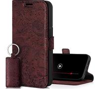 SURAZO Étui de Protection magnétique Fin pour Apple iPhone 15 Plus - Étui de Protection Pliable en Cuir véritable [Compartiment pour Cartes, Protection RFID, Motif Floral] Étui à Rabat en Cuir