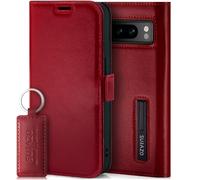SURAZO Étui de Protection magnétique Fin pour Google Pixel 8 Pro - Pliable en Cuir véritable [avec Compartiment pour Cartes, Protection RFID] Étui à Rabat en Cuir (Rouge Costa)
