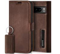 SURAZO Étui de Protection Magnétique Fin pour Google Pixel 8 Pro - Rabat en Cuir Véritable avec Compartiment pour Cartes, Protection RFID (Marron Noix)