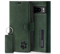 SURAZO Étui de Protection Portefeuille en Cuir véritable pour Google Pixel 8 Pro - Étui de Protection en Cuir véritable avec Motif Patte - Étui à Rabat RFID [Aimant, Fonction Support, Compartiment