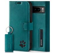 SURAZO Étui de Protection Portefeuille en Cuir Véritable pour Google Pixel 8 Pro - Motif Patte, Fonction RFID, Aimant, Support et Compartiment