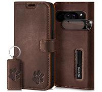 SURAZO Étui de Protection Portefeuille pour Google Pixel 9 Pro XL - en Cuir véritable avec Motif de Patte - Étui à Rabat RFID - avec Aimant, Fonction Support, Compartiment pour Cartes, Protection de