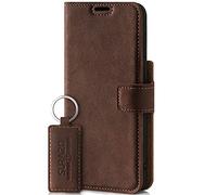 SURAZO Étui de Protection pour Apple iPhone 13 Pro - Étui en Cuir véritable de qualité supérieure avec Fonction Support, Compartiment pour Cartes, Protection RFID - Fabriqué à la Main - Marron Noyer