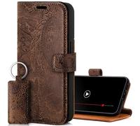 SURAZO Étui de Protection pour Apple iPhone 15 Pro Max - Portefeuille RFID en Cuir véritable avec Porte-Cartes et Fermeture magnétique, Support - Étui à Rabat intégral avec Protecteur d'écran (Marron