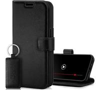 SURAZO Étui de Protection pour Apple iPhone 15 Pro - Pliable - en Cuir véritable - Magnétique - Compartiment pour Cartes - Protection RFID - Fonction Support - Étui à Rabat en Cuir (Noir)