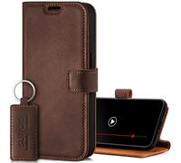 SURAZO Étui de Protection pour Samsung Galaxy A25 - en Cuir véritable - Pliable - avec Aimant, Compartiment pour Cartes, Protection RFID, Fonction Support - Étui à Rabat en Cuir (Marron Noire)