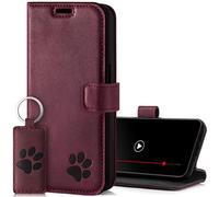 SURAZO Étui de Protection pour Samsung Galaxy A35 5G - en Cuir véritable avec Motif de Patte - Étui à Rabat RFID - Magnétique - Fonction Support - Compartiment pour Cartes - en Cuir - Bordeaux