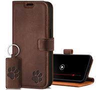 SURAZO Étui de Protection pour Samsung Galaxy A55 5G - en Cuir véritable avec Motif de Patte - Étui à Rabat RFID - avec Aimant, Fonction Support et Compartiment pour Cartes - Marron Noyer