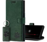 SURAZO Étui de Protection pour Samsung Galaxy S23 Ultra 5G - en Cuir véritable - avec Motif Patte - Étui à Rabat RFID [Aimant, Fonction Support, Compartiment pour Cartes] - À Rabat en Cuir (Vert