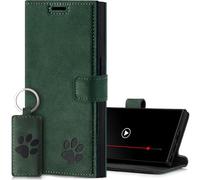 SURAZO Étui de Protection pour Samsung Galaxy S24 Ultra 5G - en Cuir véritable avec Motif de Patte - Étui à Rabat RFID - avec Aimant, Fonction Support et Compartiment pour Cartes - Vert foncé