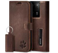 SURAZO Étui de Protection pour Xiaomi 13T Pro et 13T 5G - en Cuir véritable - avec Motif Pattes - À Rabat RFID - avec Aimant, Fonction Support et Compartiment pour Cartes - Marron Noyer