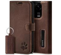 SURAZO Étui de Protection pour Xiaomi 14 5G - en Cuir véritable avec Motif de Patte - Étui à Rabat RFID - avec Aimant, Fonction Support et Compartiment pour Cartes - Marron Noyer