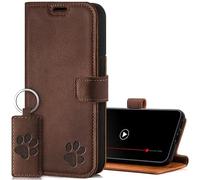 SURAZO Étui Portefeuille pour Apple iPhone 15 - Étui de Protection en Cuir véritable avec Motif Patte - Étui à Rabat RFID [Aimant, Fonction Support, Compartiment pour Cartes] Étui à Rabat en Cuir