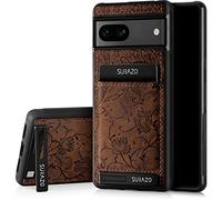 SURAZO Premium Étui de Protection arrière en Cuir véritable pour Google Pixel 7A, résistant aux Chocs avec [Compartiment pour Cartes, Support, Porte-clés] Floral Slim Bumper Étui de Protection