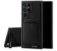SURAZO Premium Étui de Protection arrière en Cuir véritable pour Samsung Galaxy S23 Ultra - Anti-Chocs - avec Compartiment pour Cartes, Support, Porte-clés - Vintage - Slim Bumper - Noir