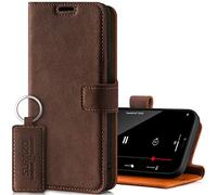 SURAZO Premium Handyhülle für OnePlus Nord 2 5G Hülle Leder - Klappbare Echtleder Schutzhülle [Standfunktion, Kartenfach, RFID Schutz] Vintage Klapphülle Wallet Case Cover Lederhülle (Nussbraun