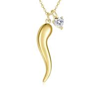 Surcha Collier avec pendentif en forme de corne italienne en or 14 carats avec breloque en forme de cœur et pierre de naissance pour femme - Talisman de protection - Bijoux porte-bonheur pour la fête