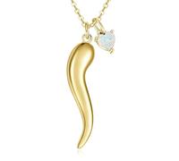 Surcha Collier avec pendentif en forme de corne italienne en or 14 carats avec breloque en forme de cœur et pierre de naissance pour femme - Talisman de protection - Bijoux porte-bonheur pour la fête