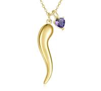 Surcha Collier avec pendentif en forme de corne italienne en or 14 carats avec breloque en forme de cœur et pierre de naissance pour femme - Talisman de protection - Bijoux porte-bonheur pour la fête