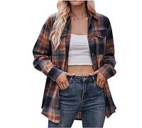 Surchemise Femme Carreaux,Chemise à Carreaux dhiver pour Femmes Chemise Décontracté Oversized Chemisier Blouse Manteau d'hiver Automne Hiver Chaud Manches Longues Shirt Blouse Jacket Pas Cher