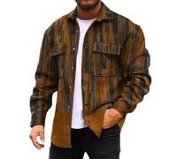 Surchemise Homme Hiver Chaude Flanelle Épaisse Manche Longue Veste Décontractée avec Poches Bucheron Automne Vintage pour Hommes imprimée à Carreaux Boutons Manteau Revers en Velours côtelé Top