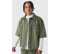 Surchemise oversize en jean à manches 3/4 homme - vert - XL, vert