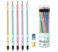 Surcotto Crayons HB, 30 crayons HB avec gomme et taille-crayon, crayon triangulaire pré-taillé pour l'écriture et le dessin des élèves à l'école et à la maison