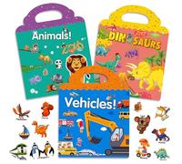 Surcotto Livres d'autocollants réutilisables pour enfants de 2, 3, 4 ans, garçons et filles, tout-petits, 3 ensembles d'autocollants réutilisables, autocollants de voiture en forme d'animal dinosaure