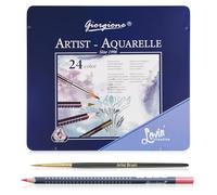 Surcotto Lot de 24 crayons aquarellables, solubles dans l'eau, pour l'école et tous publics, à base d'eau, couleurs douces, corps en bois, boîte et pinceau fin