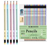 Surcotto Lot de 30 crayons HB avec gomme et taille-crayon, crayon triangulaire pré-taillé pour l'écriture et le dessin des élèves à l'école et à la maison - Bleu