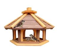 Surdefens Mangeoire à Oiseaux Hexagonale en Bois - Marron, Pour Oiseaux, À Poser dans le Jardin - 48 cm x 40 cm x 35 cm