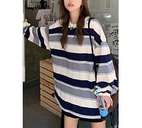 Surdimensionné Rayé T-shirt Femmes Printemps Automne Lâche Casual Sweat À Manches Longues O-Cou Pulls Coréen Blackpink À Capuche Sweat Veste Femmes Femmes À Capuche Kawaii Vêtements Y2k Vêtements