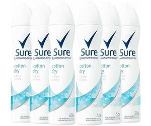 Sure Cotton Dry Lot de 6 déodorants anti-transpirants pour femme Protection contre la transpiration et les odeurs 48 heures 200 ml