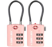 SURE LOCK Lot de 2 verrous de bagages de voyage compatibles TSA, indicateur d'inspection, cadrans faciles à lire, approuvés par la TSA en alliage de zinc, rose