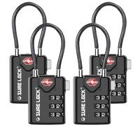 SURE LOCK TSA Lot de 4 serrures de bagages de voyage, indicateur d'inspection, cadrans faciles à lire, approuvés par la TSA en alliage de zinc, noir,